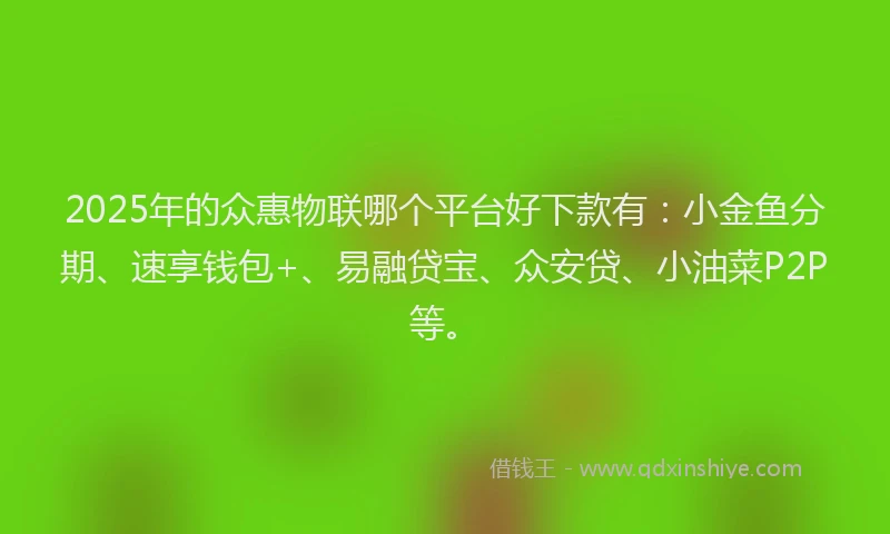 2025年的众惠物联哪个平台好下款有:小金鱼分期、速享钱包+、易融贷宝、众安贷、小油菜P2P等。