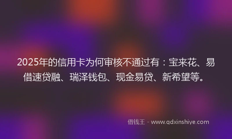 2025年的信用卡为何审核不通过有：宝来花、易借速贷融、瑞泽钱包、现金易贷、新希望等。