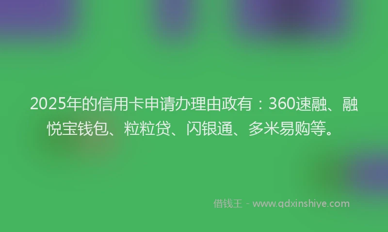 2025年的信用卡申请办理由政有:360速融、融悦宝钱包、粒粒贷、闪银通、多米易购等。