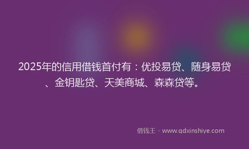 2025年的信用借钱首付有：优投易贷、随身易贷、金钥匙贷、天美商城、森森贷等。
