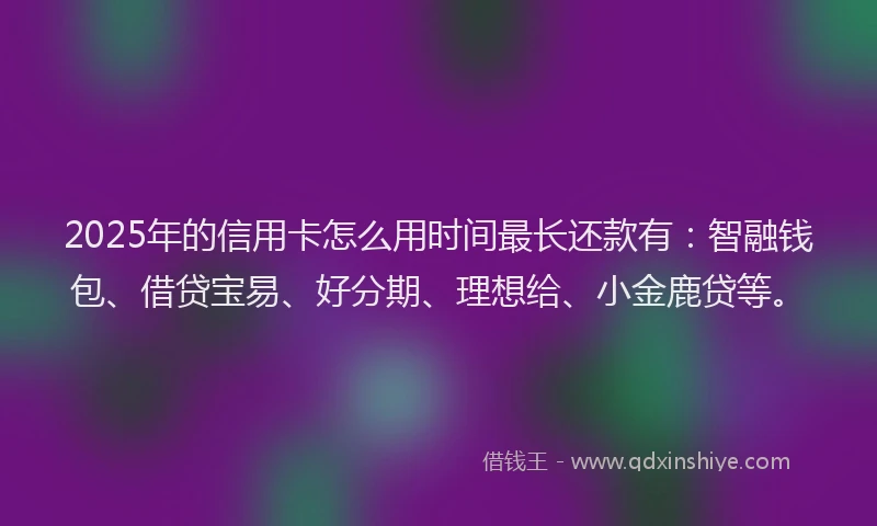 2025年的信用卡怎么用时间最长还款有：智融钱包、借贷宝易、好分期、理想给、小金鹿贷等。