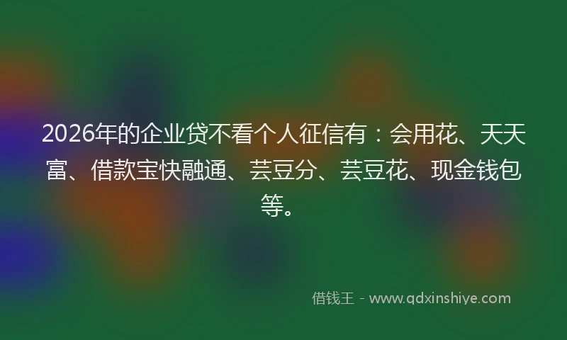 2026年的企业贷不看个人征信有:会用花、天天富、借款宝快融通、芸豆分、芸豆花、现金钱包等。