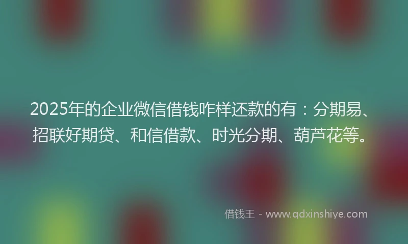 2025年的企业微信借钱咋样还款的有:分期易、招联好期贷、和信借款、时光分期、葫芦花等。