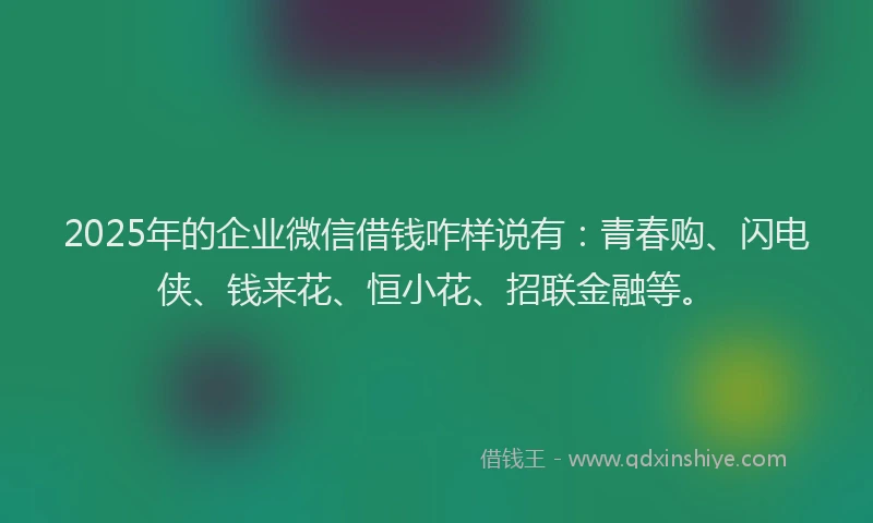 2025年的企业微信借钱咋样说有:青春购、闪电侠、钱来花、恒小花、招联金融等。
