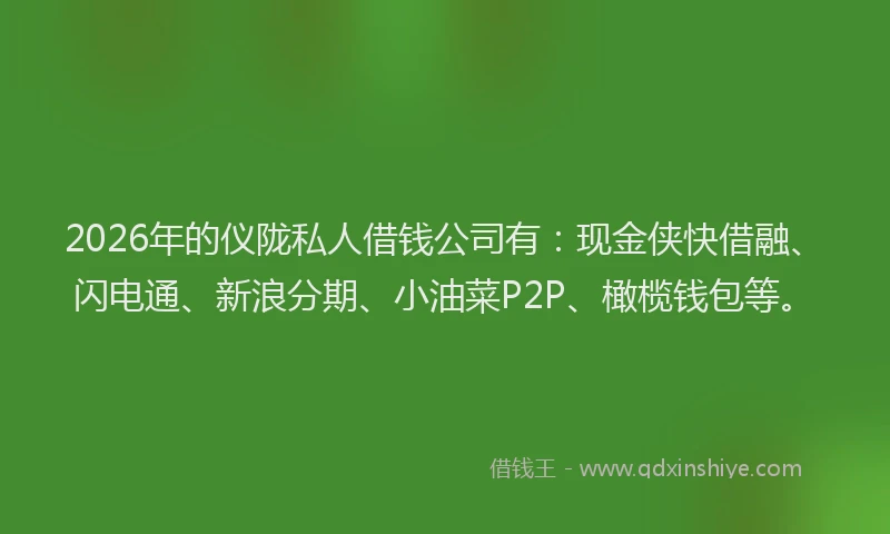 2026年的仪陇私人借钱公司有：现金侠快借融、闪电通、新浪分期、小油菜P2P、橄榄钱包等。