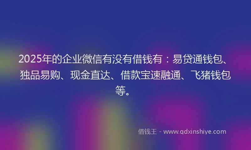 2025年的企业微信有没有借钱有：易贷通钱包、独品易购、现金直达、借款宝速融通、飞猪钱包等。