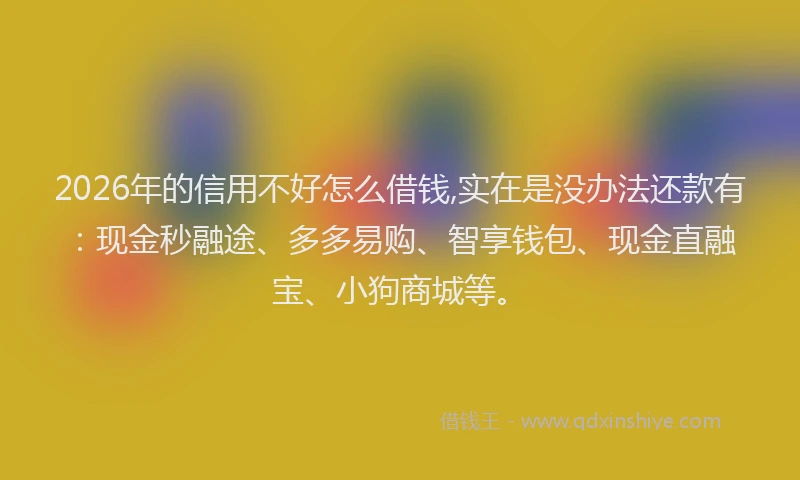 2026年的信用不好怎么借钱,实在是没办法还款有：现金秒融途、多多易购、智享钱包、现金直融宝、小狗商城等。