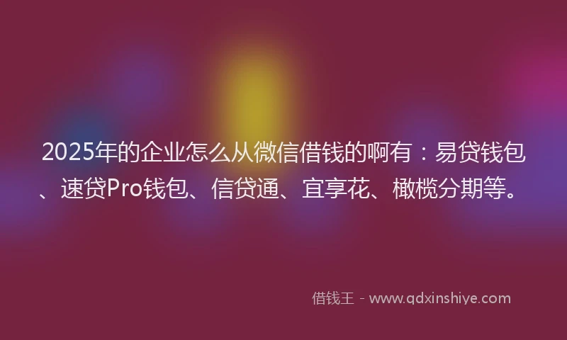 2025年的企业怎么从微信借钱的啊有：易贷钱包、速贷Pro钱包、信贷通、宜享花、橄榄分期等。