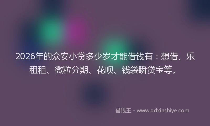 2026年的众安小贷多少岁才能借钱有:想借、乐租租、微粒分期、花呗、钱袋瞬贷宝等。
