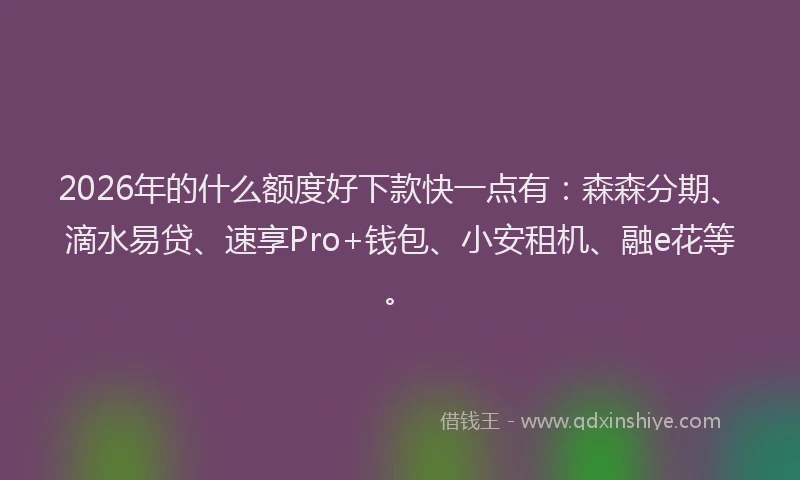 2026年的什么额度好下款快一点有：森森分期、滴水易贷、速享Pro+钱包、小安租机、融e花等。
