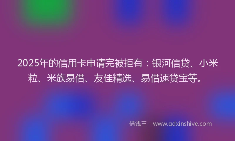 2025年的信用卡申请完被拒有:银河信贷、小米粒、米族易借、友佳精选、易借速贷宝等。