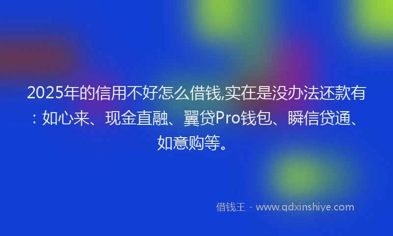 2025年的信用不好怎么借钱,实在是没办法还款有：如心来、现金直融、翼贷Pro钱包、瞬信贷通、如意购等。
