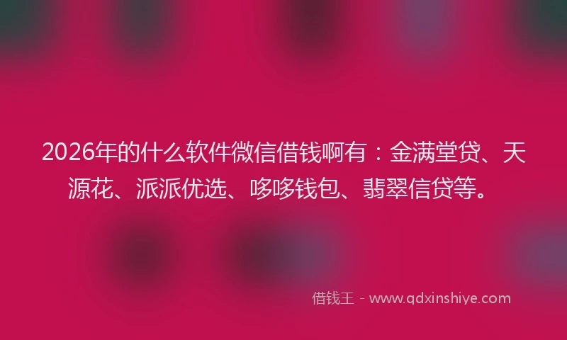 2026年的什么软件微信借钱啊有：金满堂贷、天源花、派派优选、哆哆钱包、翡翠信贷等。