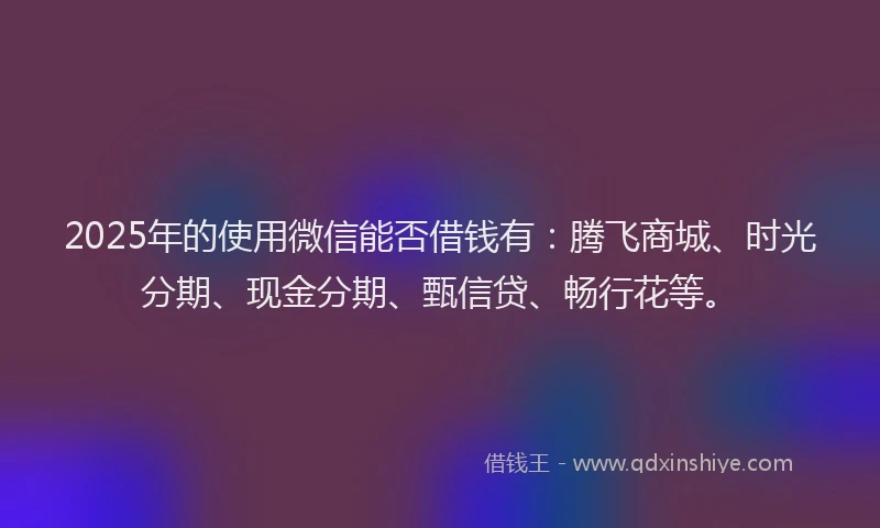 2025年的使用微信能否借钱有:腾飞商城、时光分期、现金分期、甄信贷、畅行花等。