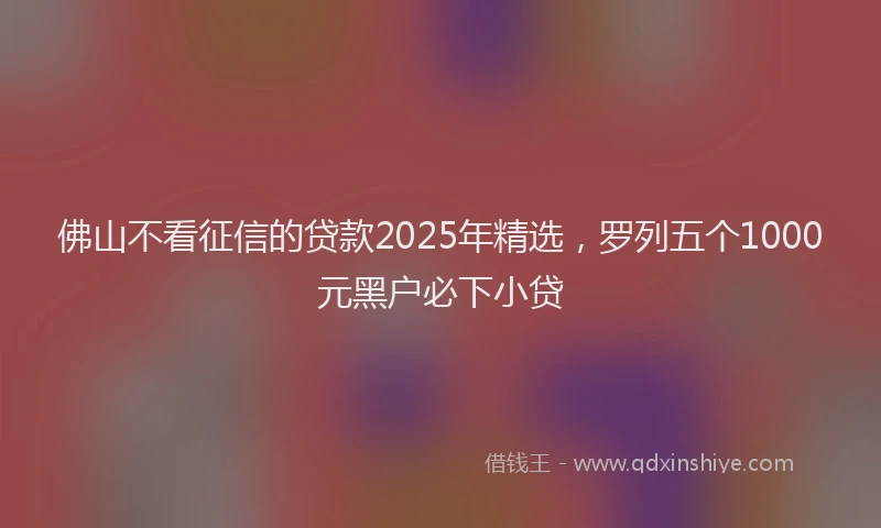 佛山不看征信的贷款2025年精选，罗列五个1000元黑户必下小贷