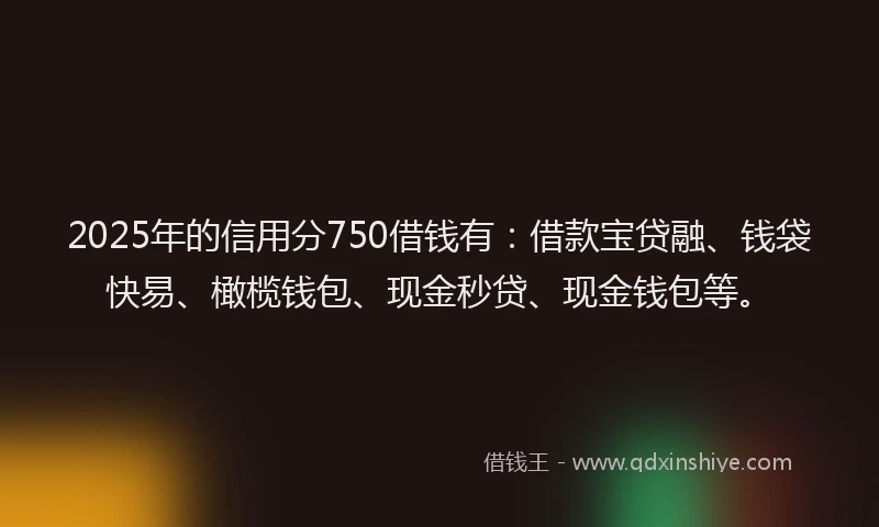 2025年的信用分750借钱有：借款宝贷融、钱袋快易、橄榄钱包、现金秒贷、现金钱包等。