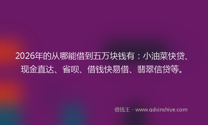 2026年的从哪能借到五万块钱有：小油菜快贷、现金直达、省呗、借钱快易借、翡翠信贷等。