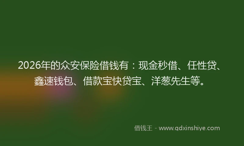 2026年的众安保险借钱有：现金秒借、任性贷、鑫速钱包、借款宝快贷宝、洋葱先生等。