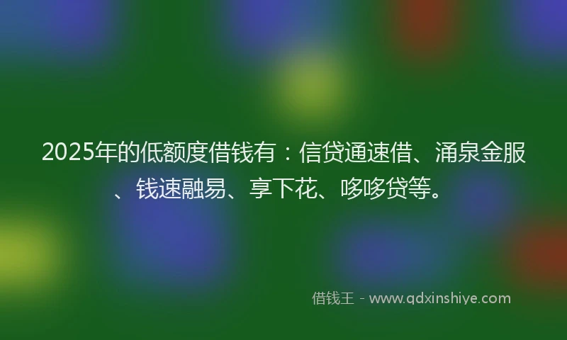 2025年的低额度借钱有：信贷通速借、涌泉金服、钱速融易、享下花、哆哆贷等。