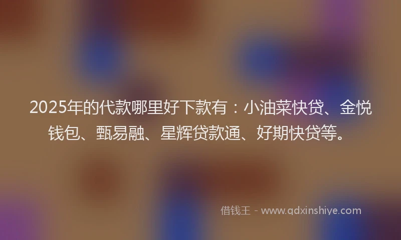 2025年的代款哪里好下款有：小油菜快贷、金悦钱包、甄易融、星辉贷款通、好期快贷等。