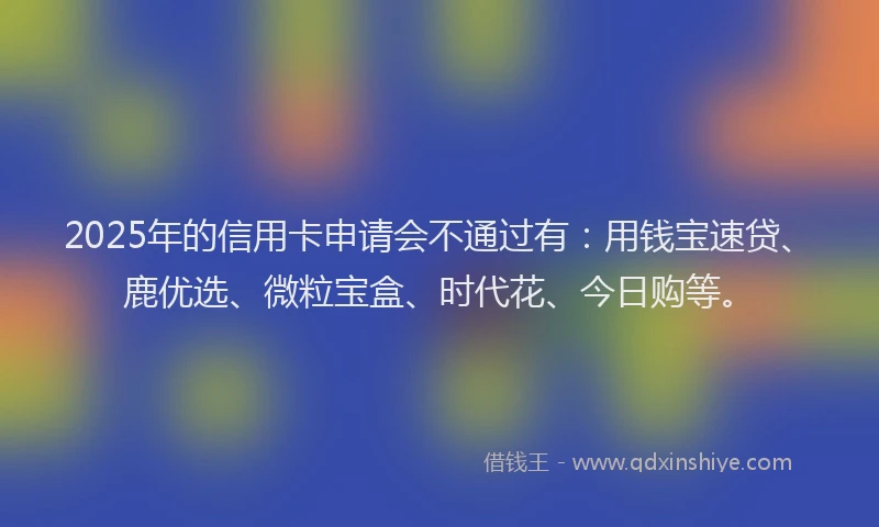 2025年的信用卡申请会不通过有:用钱宝速贷、鹿优选、微粒宝盒、时代花、今日购等。