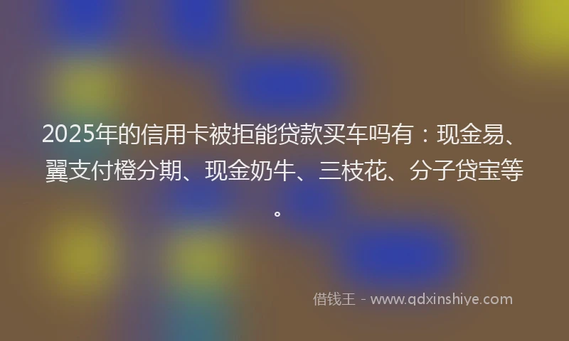 2025年的信用卡被拒能贷款买车吗有:现金易、翼支付橙分期、现金奶牛、三枝花、分子贷宝等。