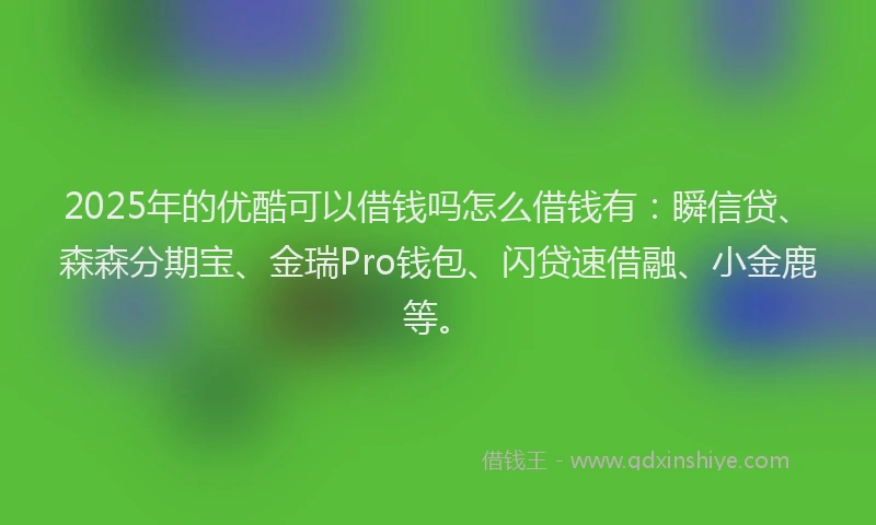 2025年的优酷可以借钱吗怎么借钱有：瞬信贷、森森分期宝、金瑞Pro钱包、闪贷速借融、小金鹿等。