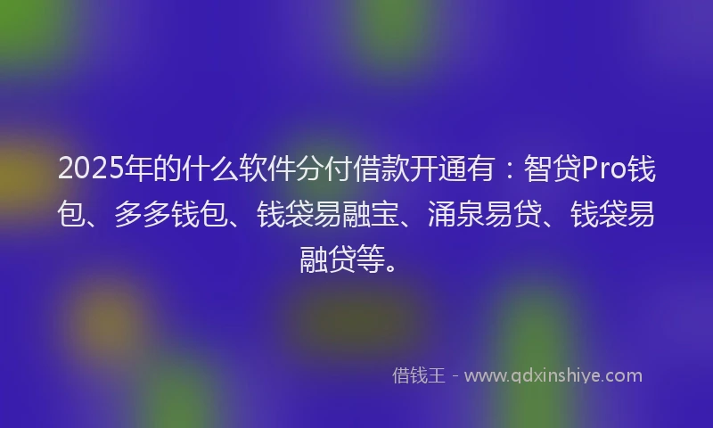 2025年的什么软件分付借款开通有：智贷Pro钱包、多多钱包、钱袋易融宝、涌泉易贷、钱袋易融贷等。