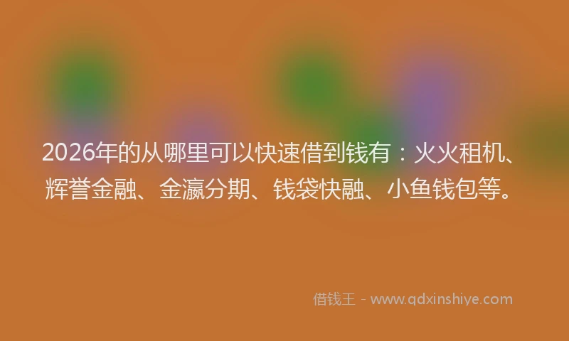2026年的从哪里可以快速借到钱有:火火租机、辉誉金融、金瀛分期、钱袋快融、小鱼钱包等。