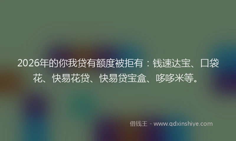 2026年的你我贷有额度被拒有：钱速达宝、口袋花、快易花贷、快易贷宝盒、哆哆米等。