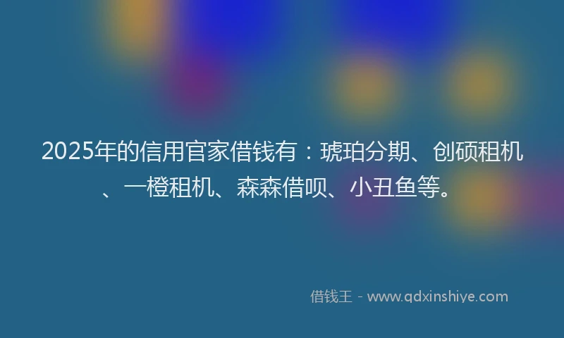 2025年的信用官家借钱有：琥珀分期、创硕租机、一橙租机、森森借呗、小丑鱼等。