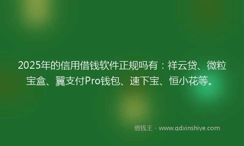 2025年的信用借钱软件正规吗有：祥云贷、微粒宝盒、翼支付Pro钱包、速下宝、恒小花等。