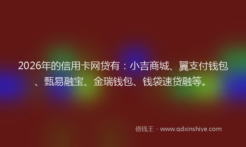 2026年的信用卡网贷有:小吉商城、翼支付钱包、甄易融宝、金瑞钱包、钱袋速贷融等。