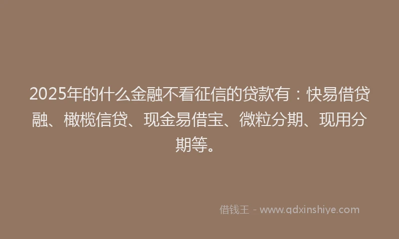 2025年的什么金融不看征信的贷款有：快易借贷融、橄榄信贷、现金易借宝、微粒分期、现用分期等。