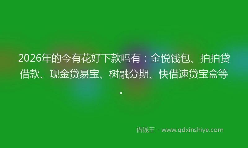 2026年的今有花好下款吗有:金悦钱包、拍拍贷借款、现金贷易宝、树融分期、快借速贷宝盒等。