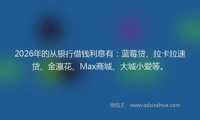 2026年的从银行借钱利息有:蓝莓贷、拉卡拉速贷、金瀛花、Max商城、大城小爱等。