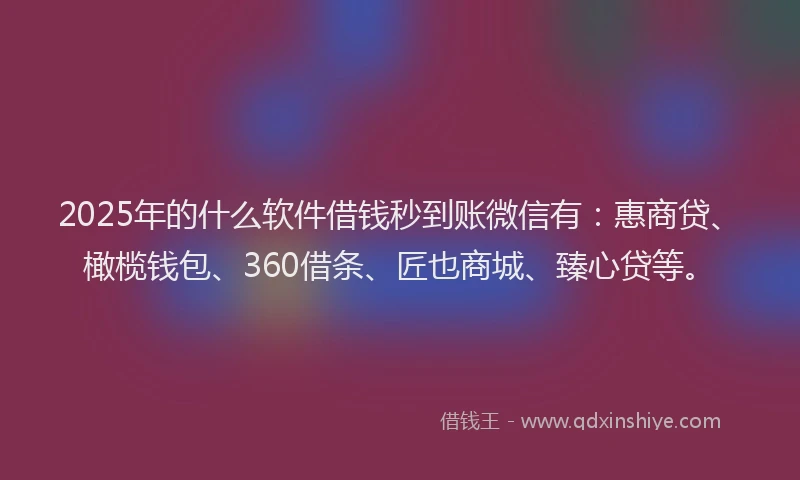 2025年的什么软件借钱秒到账微信有：惠商贷、橄榄钱包、360借条、匠也商城、臻心贷等。