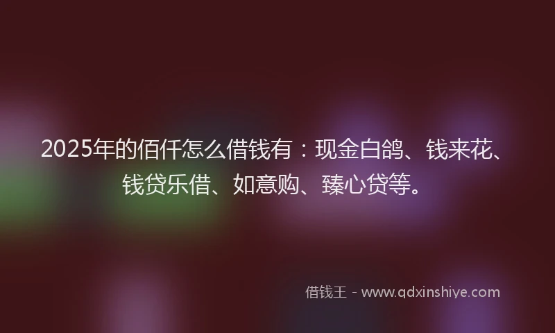 2025年的佰仟怎么借钱有：现金白鸽、钱来花、钱贷乐借、如意购、臻心贷等。