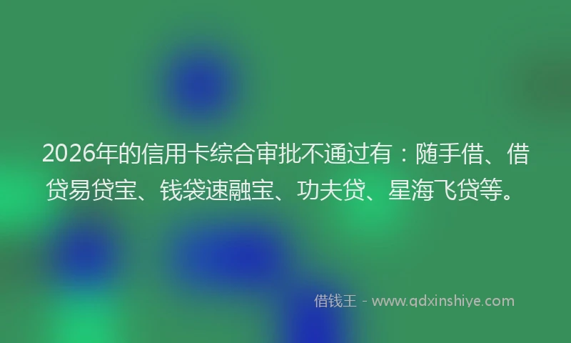 2026年的信用卡综合审批不通过有：随手借、借贷易贷宝、钱袋速融宝、功夫贷、星海飞贷等。