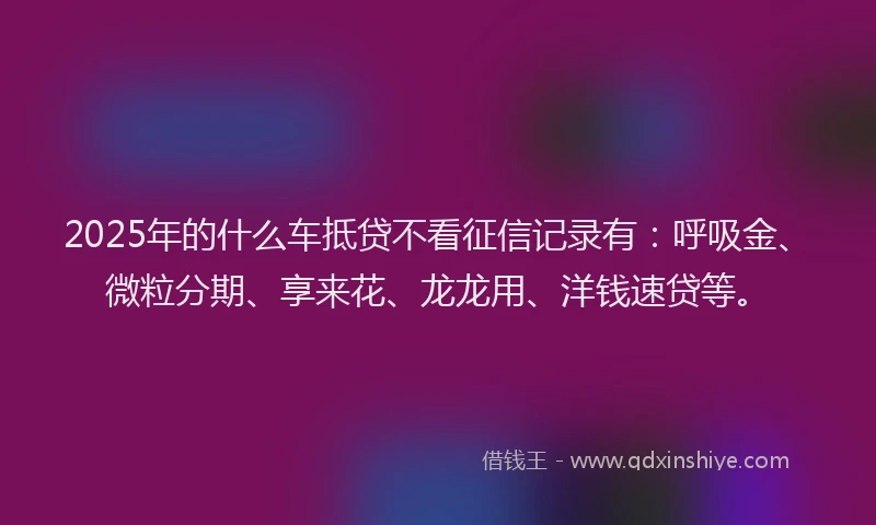 2025年的什么车抵贷不看征信记录有：呼吸金、微粒分期、享来花、龙龙用、洋钱速贷等。