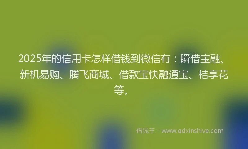 2025年的信用卡怎样借钱到微信有：瞬借宝融、新机易购、腾飞商城、借款宝快融通宝、桔享花等。
