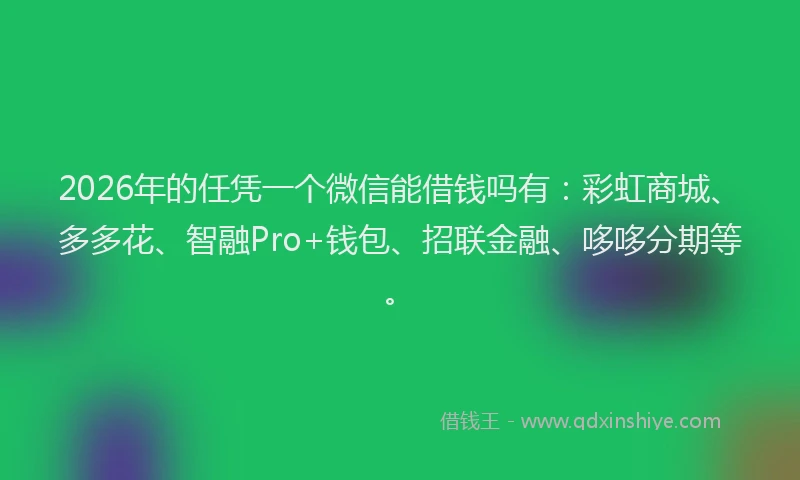 2026年的任凭一个微信能借钱吗有:彩虹商城、多多花、智融Pro+钱包、招联金融、哆哆分期等。
