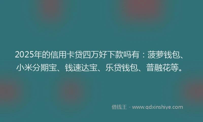2025年的信用卡贷四万好下款吗有：菠萝钱包、小米分期宝、钱速达宝、乐贷钱包、普融花等。