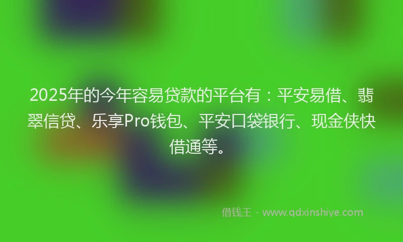 2025年的今年容易贷款的平台有:平安易借、翡翠信贷、乐享Pro钱包、平安口袋银行、现金侠快借通等。