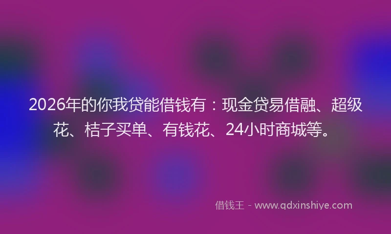 2026年的你我贷能借钱有：现金贷易借融、超级花、桔子买单、有钱花、24小时商城等。