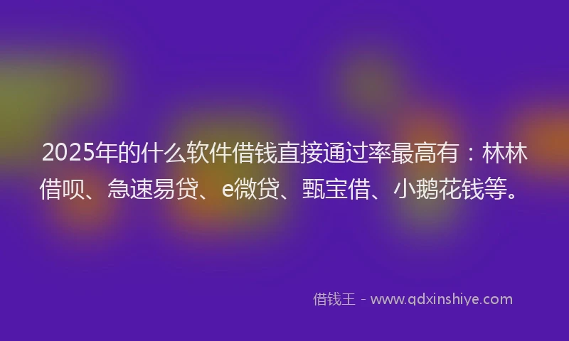 2025年的什么软件借钱直接通过率最高有：林林借呗、急速易贷、e微贷、甄宝借、小鹅花钱等。