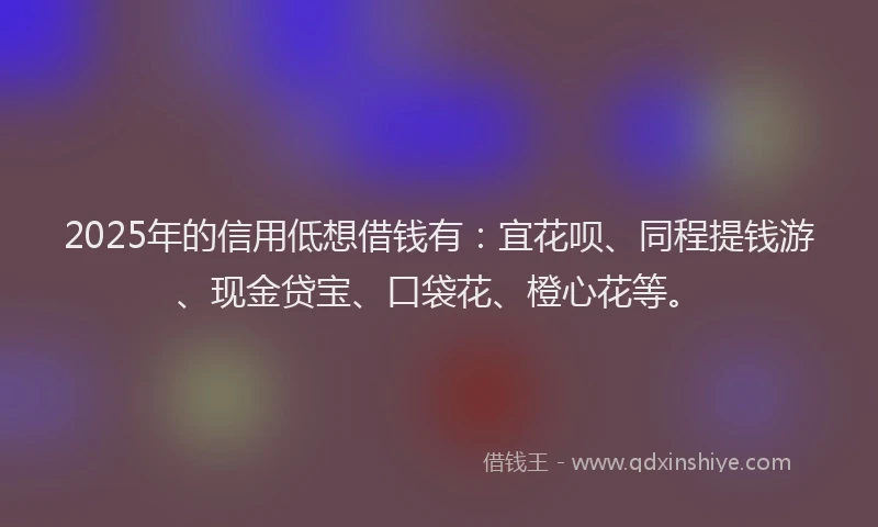 2025年的信用低想借钱有：宜花呗、同程提钱游、现金贷宝、口袋花、橙心花等。