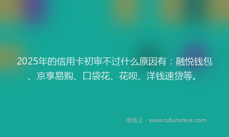 2025年的信用卡初审不过什么原因有：融悦钱包、京享易购、口袋花、花呗、洋钱速贷等。
