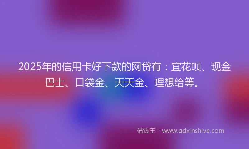 2025年的信用卡好下款的网贷有:宜花呗、现金巴士、口袋金、天天金、理想给等。