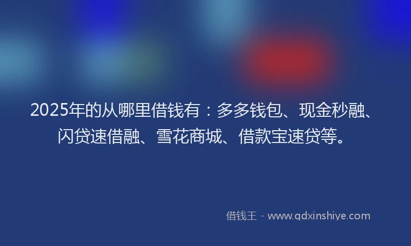 2025年的从哪里借钱有:多多钱包、现金秒融、闪贷速借融、雪花商城、借款宝速贷等。